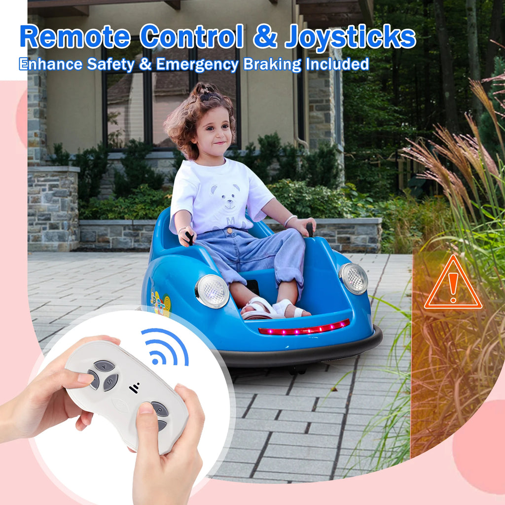 12V Electric Bumper Car Ride-on Toy with Parent Remote,360°Spinning,2 Speeds,Bluetooth Music & LED Lights for Kids & Toddlers