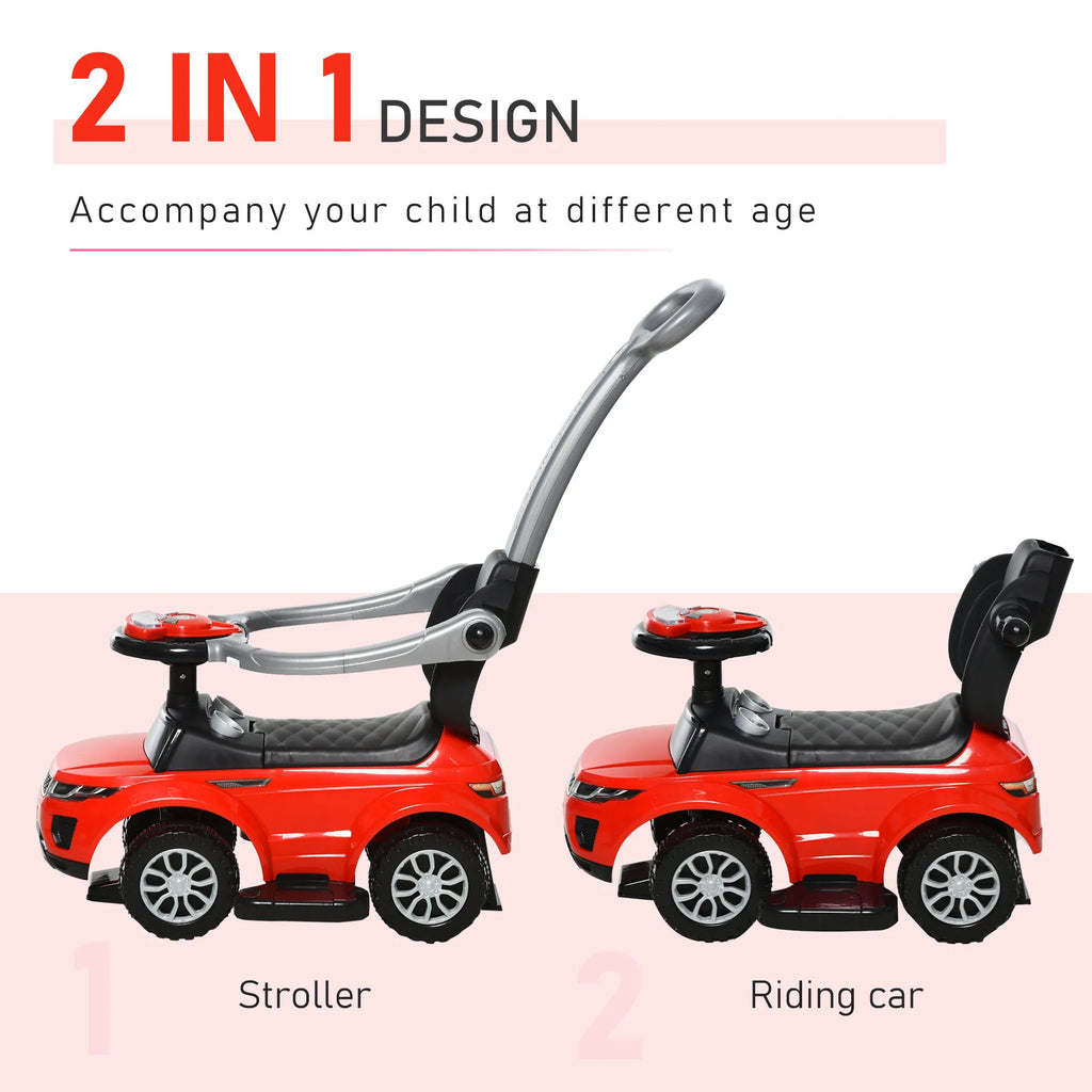 Kids Push Car Ride on Toy Red Black Stroller with Horn Music Light Steering Wheel Removable Guardrail for Toddlers 12 36 Months