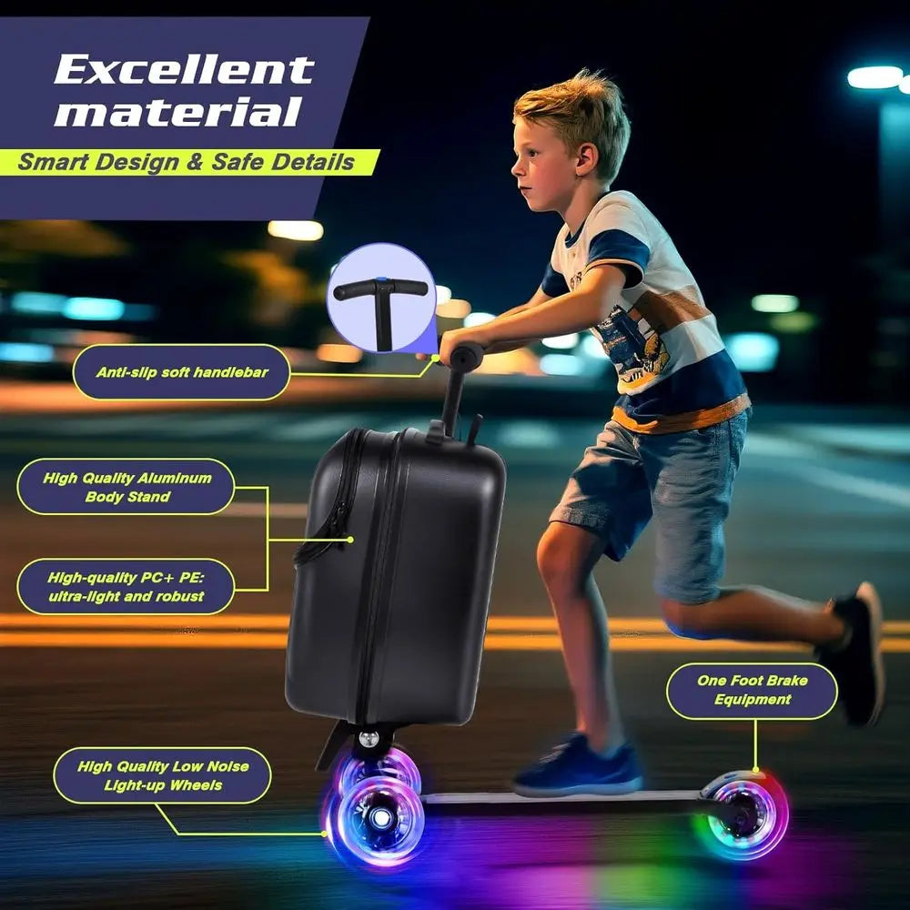 Lightweight 20-inch Scooter Suitcase with Front Opening for Carry-On, Suitable for All Ages in Black