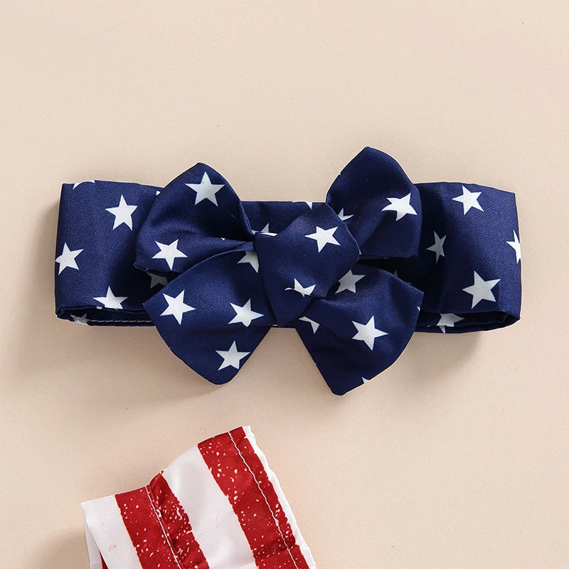 Citgeett Summer Independence Day Infant Baby Girl Outfits Sleeveless Backless Ruffle Bodysuit Headband Clothes Set