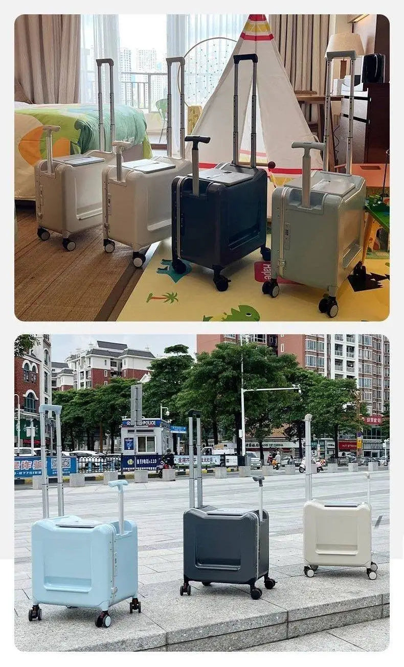 20-inch Carry-On Suitcase with Child Seat PC Rolling Luggage Multifunctional Parenting Essential Travel Suitcase Trolley Case