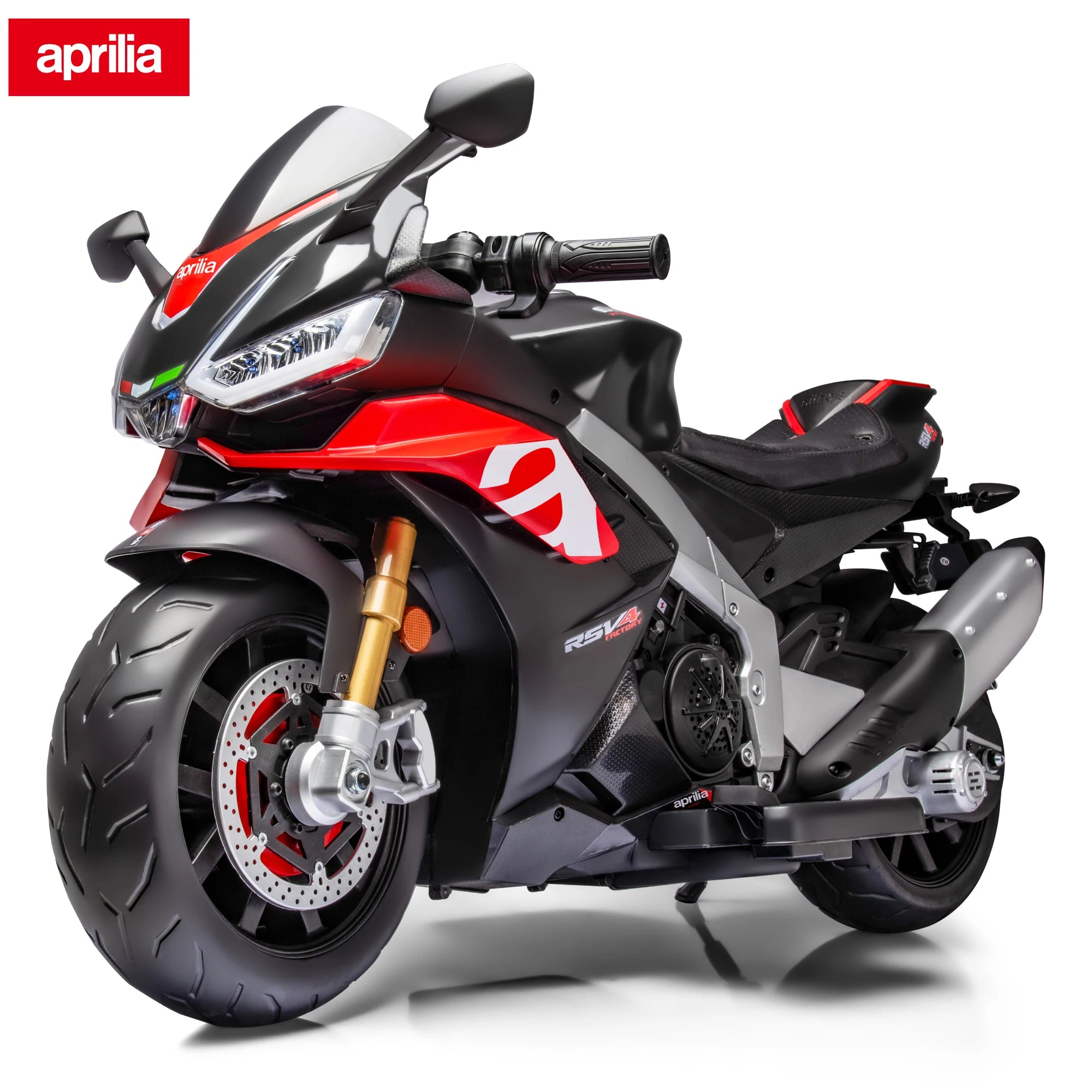 24V Kids Motorcycle Electric Motorbike Aprilia Licensed Ride on Toy w/LED Lights Bluetooth Music Battery Powered 10MPH