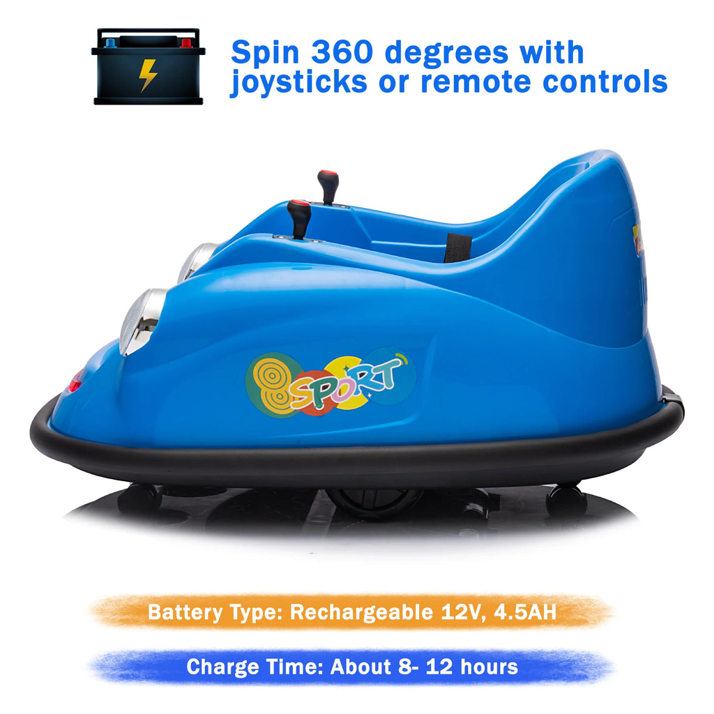 12V Electric Bumper Car Ride-on Toy with Parent Remote,360°Spinning,2 Speeds,Bluetooth Music & LED Lights for Kids & Toddlers