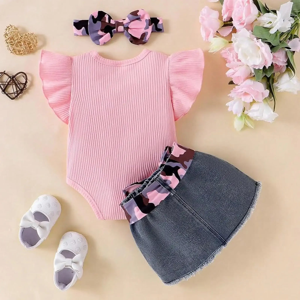 Baby Girl Clothes Newborn Romper Ruffle Sleeve Short Jeans Skirt With Headband Infant Outfits Set 0-18 Months