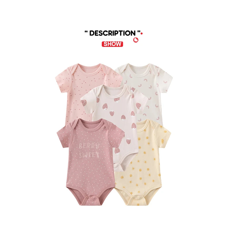 Kiddiezoom 5-piece fashionable cartoon boy and girl jumpsuit 100% pure cotton comfortable newborn jumpsuit summer