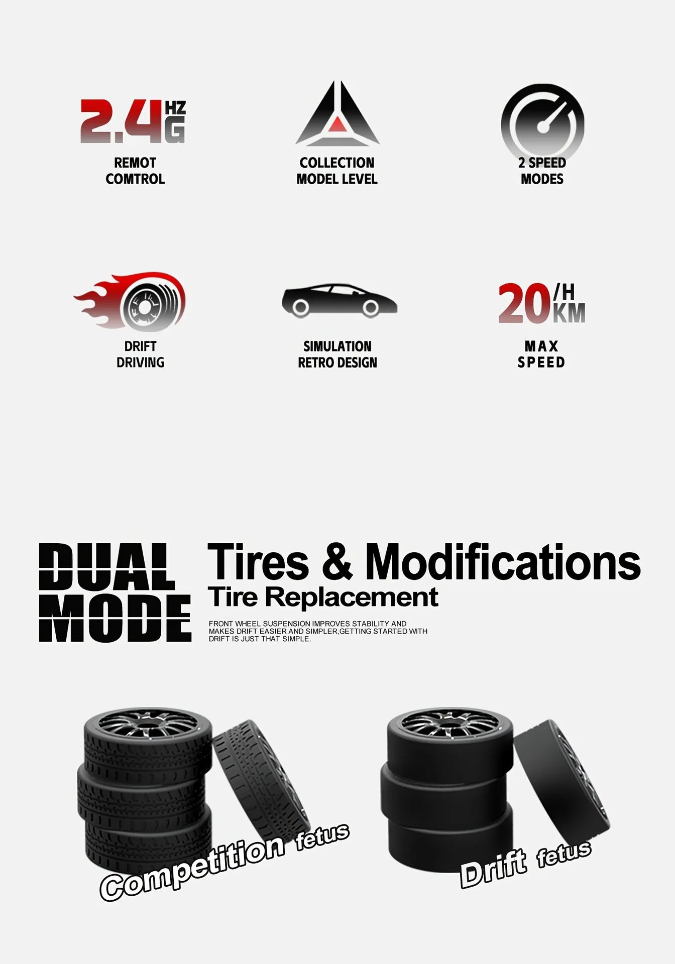 1: 24 Speed Four-wheel Drive RC Drift Remote Control Car 2.4G Remote Control Racing Car Children Electric Toy Christmas Gift