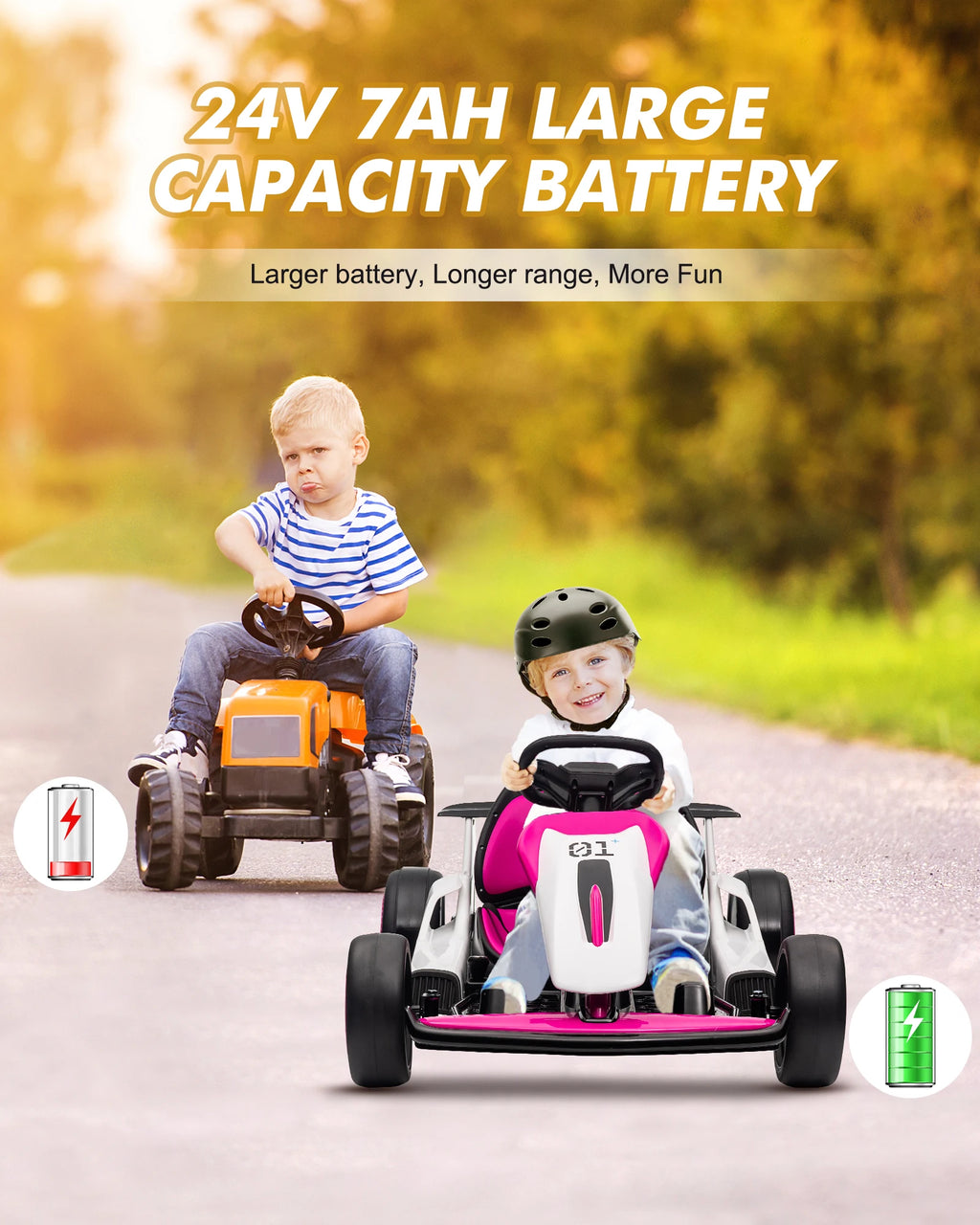 Electric Go Kart for Kids, 24V Drift Kart with 2X200W Strong Motor, 7AH Battery, Electric Pedals, Outdoor Race Ride-On Toys