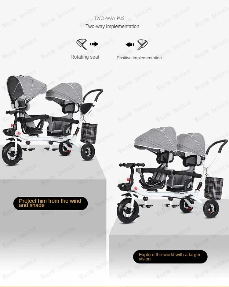Children's Double Stroller Multifunctional Two-way Baby Stroller  Twins Stroller Double Folding Three-wheel Car