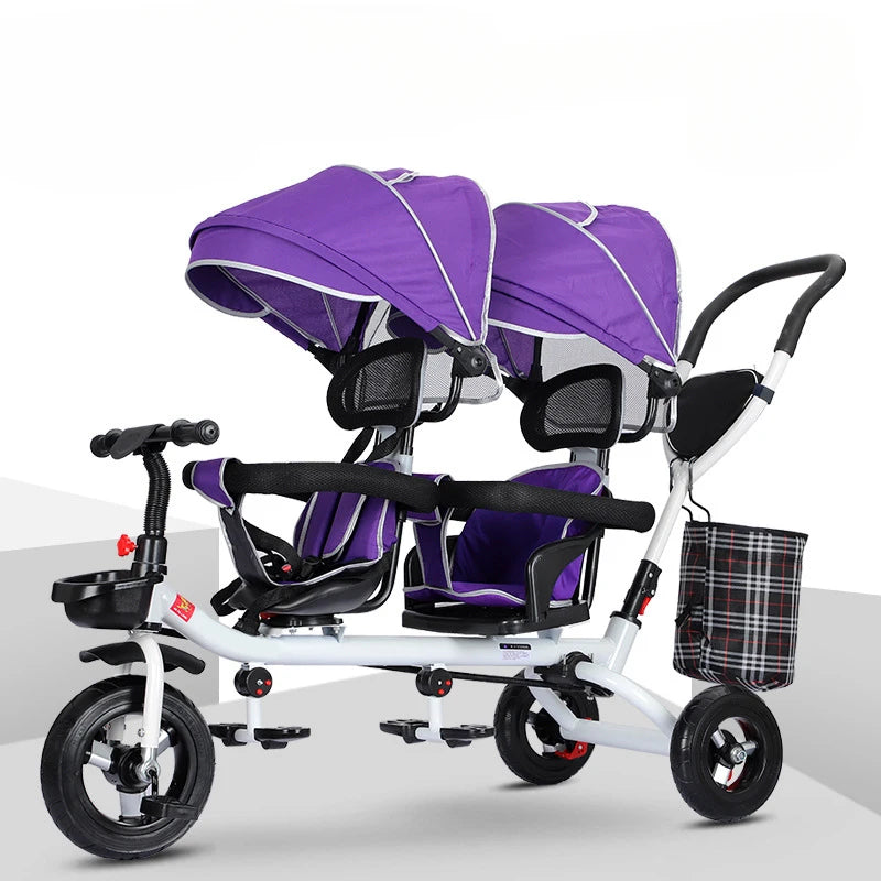 Children's Double Stroller Multifunctional Two-way Baby Stroller  Twins Stroller Double Folding Three-wheel Car