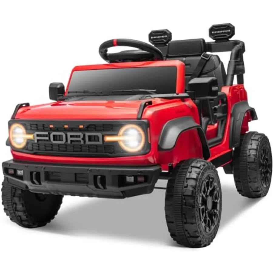 12V Kids Ride on Car Licensed Bronco Raptor, Toddler Electric Car with Remote Control, Battery Powered Ride on Toy Truck w/LED Lights, Music Player, Horn, Seat Belt, Soft Start (Red)