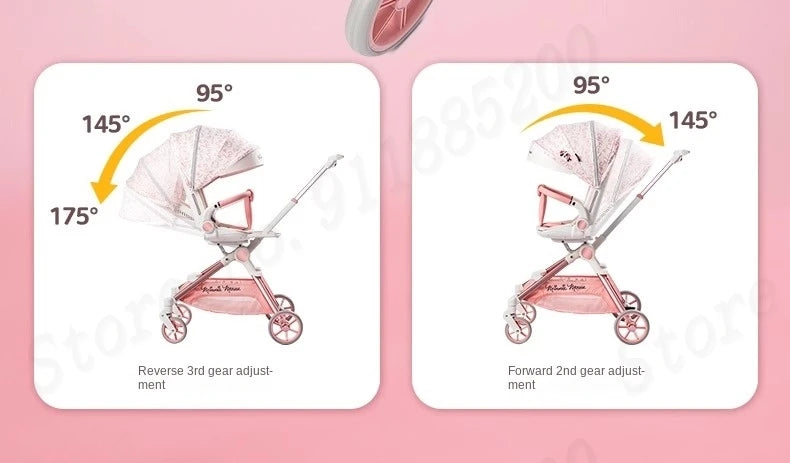 Baby Stroller Can sit and lie Down Lightweight One-touch Folding Waterproof High Landscape 360 ° Rotation Two-way Push Stroller