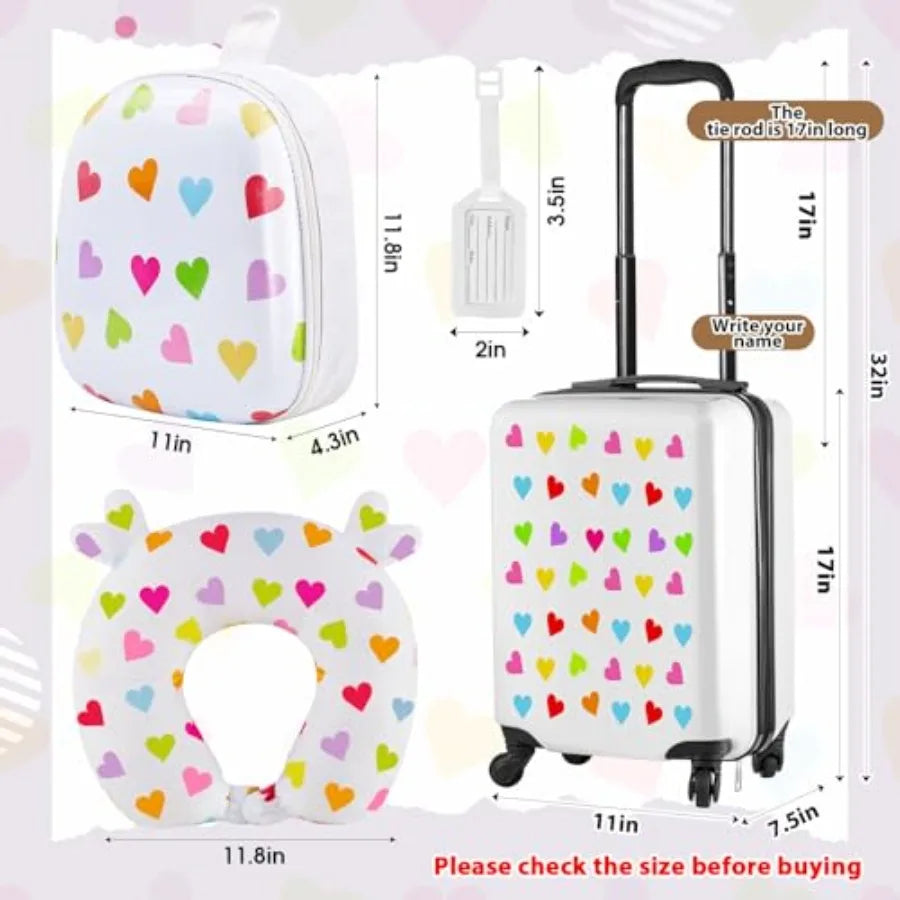 4 Pcs Luggage Set Carry On Rolling Suitcase Backpack Neck Pillow Travel Set Gift for Girls Boys Summer Camp
