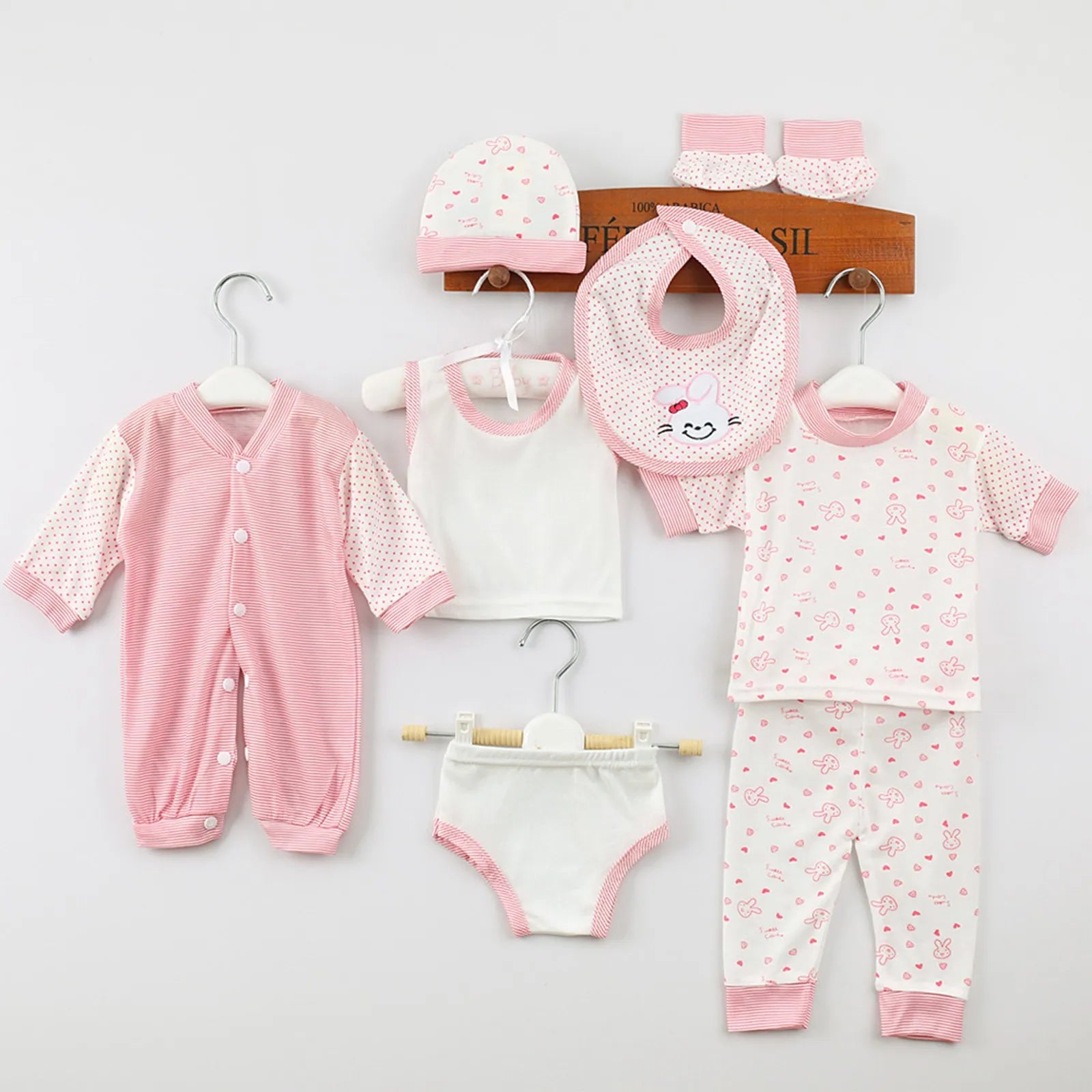 New Born Baby 8PCS Newborn Baby Boy Girl Tops+Hat+Pants +Bib+Sock Shose+Romper Outfits Set Cute Shirt Girl
