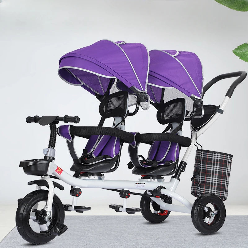 Children's Double Stroller Multifunctional Two-way Baby Stroller  Twins Stroller Double Folding Three-wheel Car