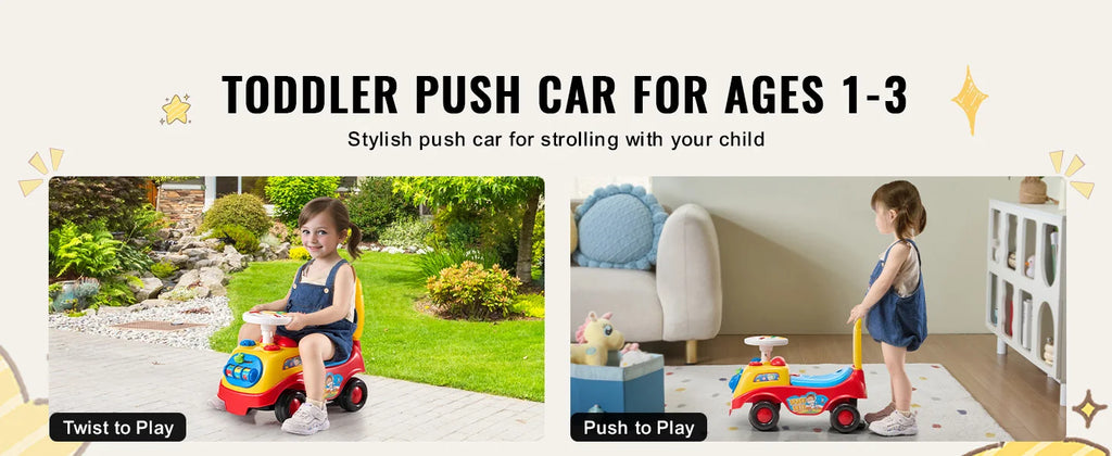 SucceBuy Toddler Ride On Push Car Sit to Stand Kids Ride On Toy Car with Music Steering Wheel Seat Storage for Toddlers