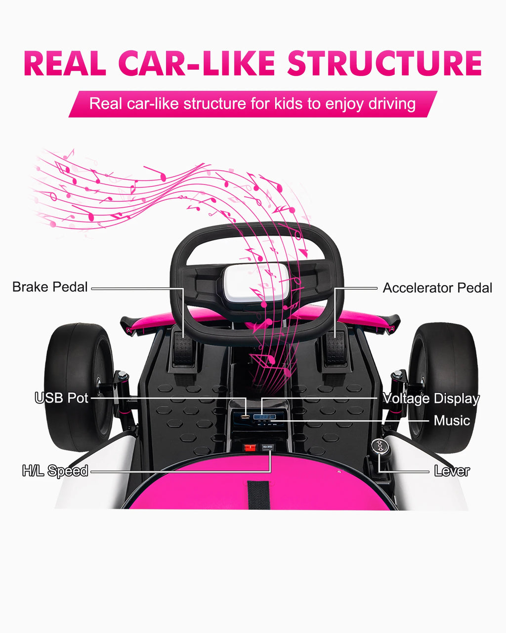 Electric Go Kart for Kids, 24V Drift Kart with 2X200W Strong Motor, 7AH Battery, Electric Pedals, Outdoor Race Ride-On Toys