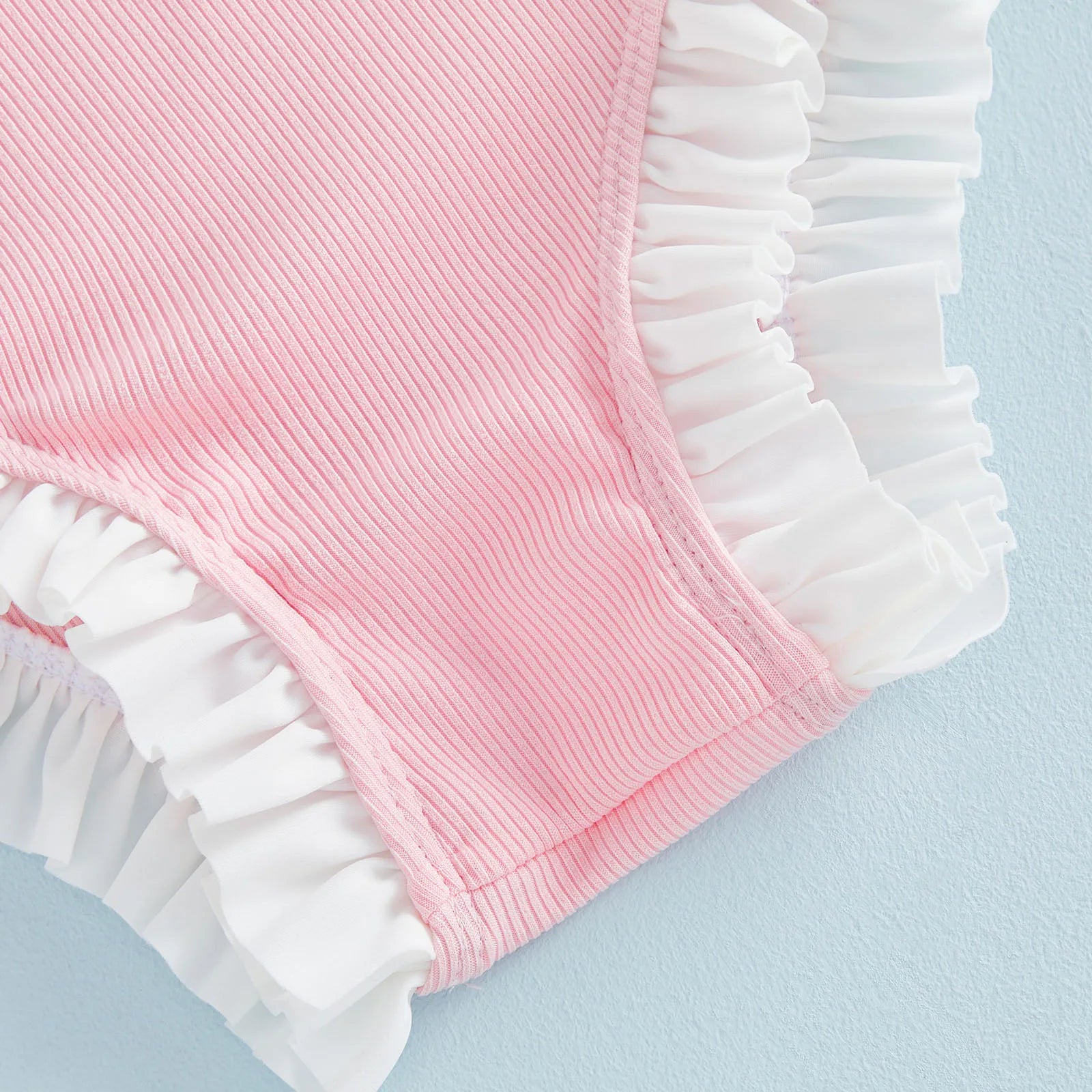 Toddler Baby Girl Swimwear With Hat 2Pcs Bathing Suit Kids Holiday Casual Cami Romper Swimsuit Sleeveless Ruffle Trim Beachwear