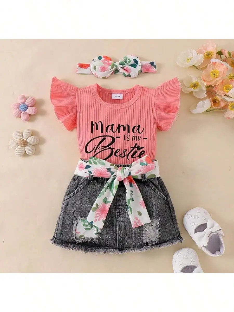 Baby Girl Clothes Newborn Romper Ruffle Sleeve Short Jeans Skirt With Headband Infant Outfits Set 0-18 Months