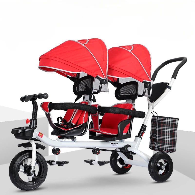 Children's Double Stroller Multifunctional Two-way Baby Stroller  Twins Stroller Double Folding Three-wheel Car