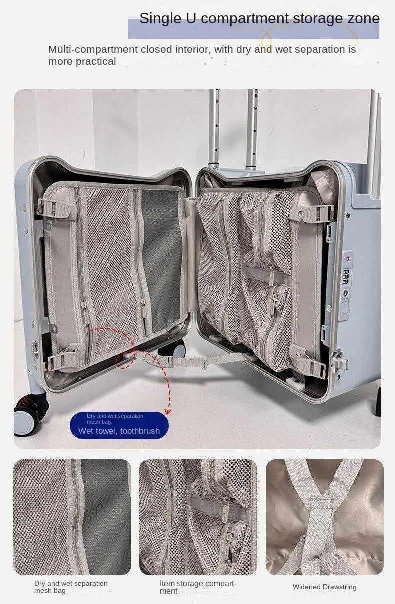 20-inch Carry-On Suitcase with Child Seat PC Rolling Luggage Multifunctional Parenting Essential Travel Suitcase Trolley Case