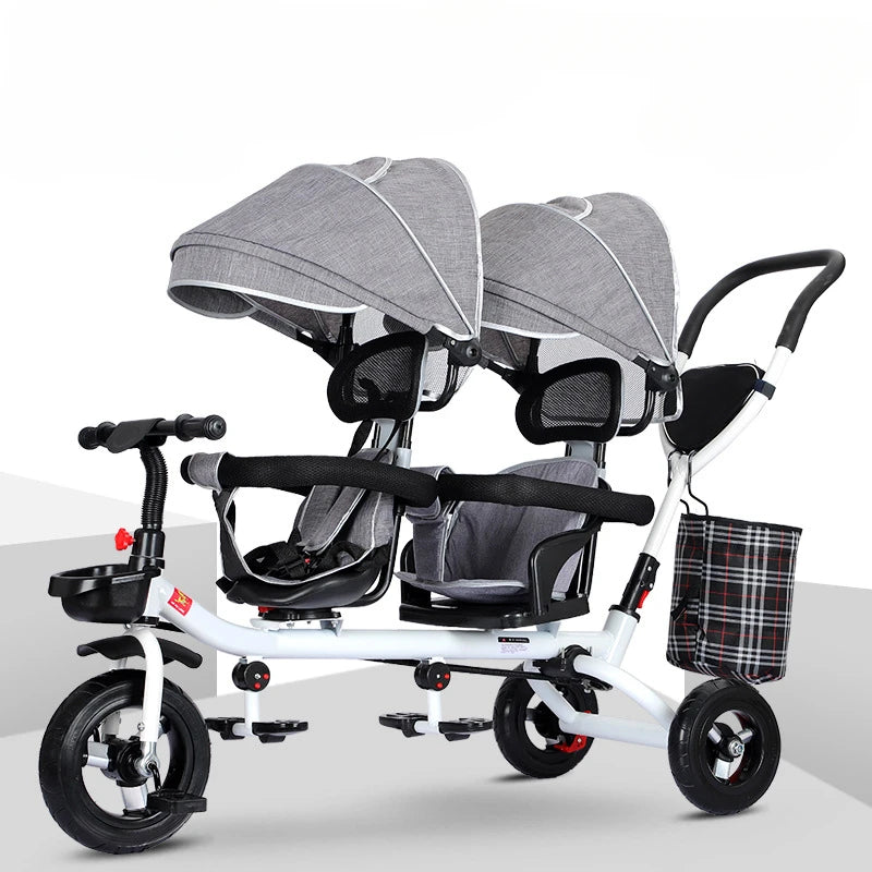 Children's Double Stroller Multifunctional Two-way Baby Stroller  Twins Stroller Double Folding Three-wheel Car