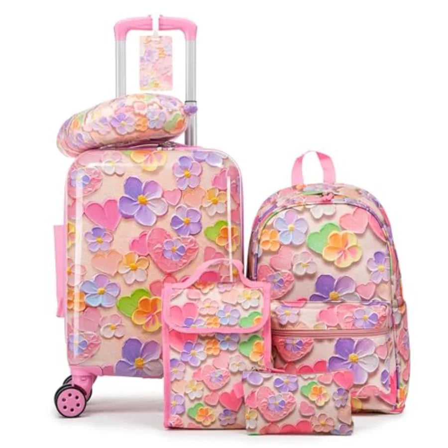Kid's Luggage Set 6 Pcs Suitcase Set 16'' Hardside Luggage with Spinner Wheels Girls Boys ry on Luggage Travel Rolling Luggage