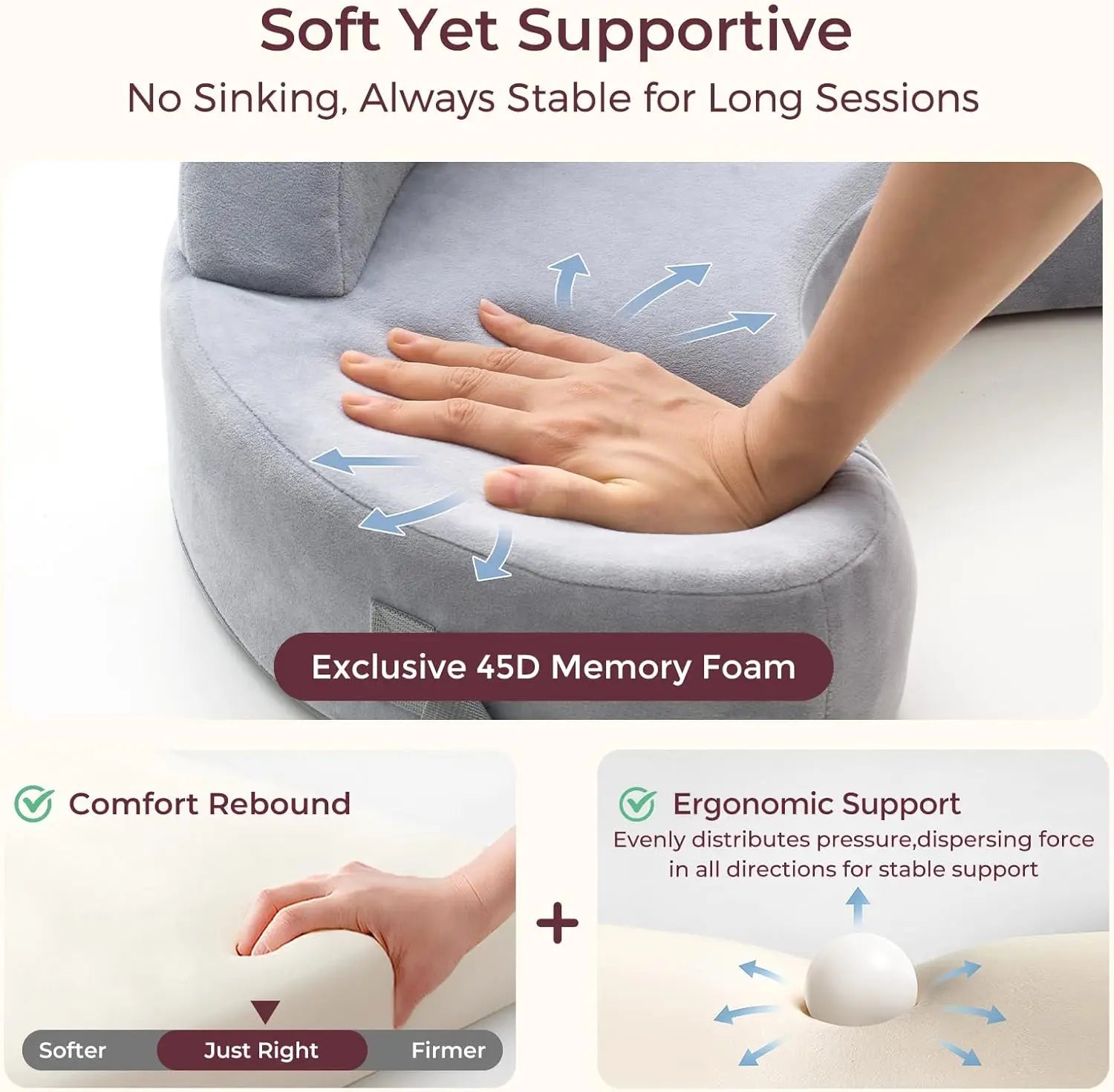 Ergonomic Memory Foam Nursing Pillow with Safety Guard, Wider Cushion, Adjustable, Removable Cover