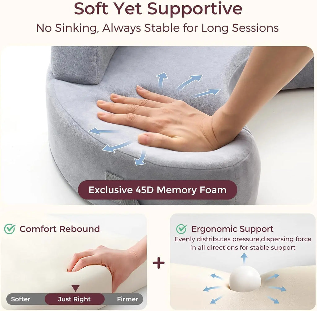 Ergonomic Memory Foam Nursing Pillow with Safety Guard, Wider Cushion, Adjustable, Removable Cover