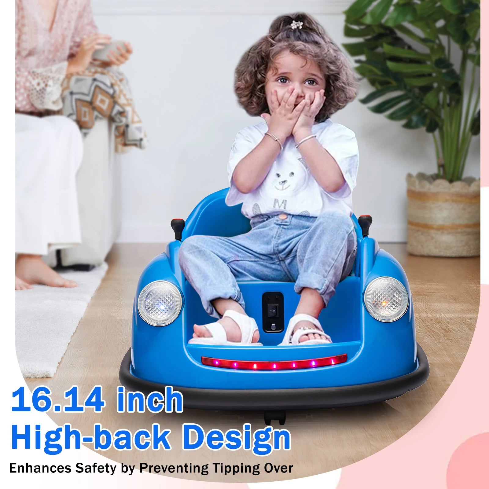 12V Electric Bumper Car Ride-on Toy with Parent Remote,360°Spinning,2 Speeds,Bluetooth Music & LED Lights for Kids & Toddlers