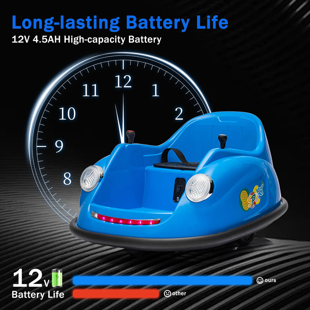 12V Electric Bumper Car Ride-on Toy with Parent Remote,360°Spinning,2 Speeds,Bluetooth Music & LED Lights for Kids & Toddlers
