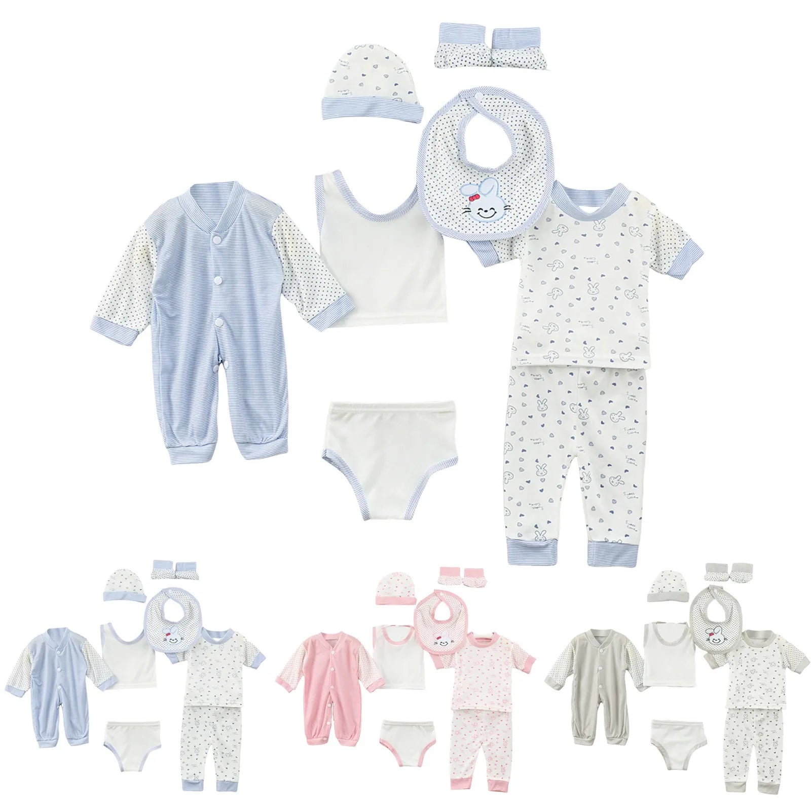 New Born Baby 8PCS Newborn Baby Boy Girl Tops+Hat+Pants +Bib+Sock Shose+Romper Outfits Set Cute Shirt Girl