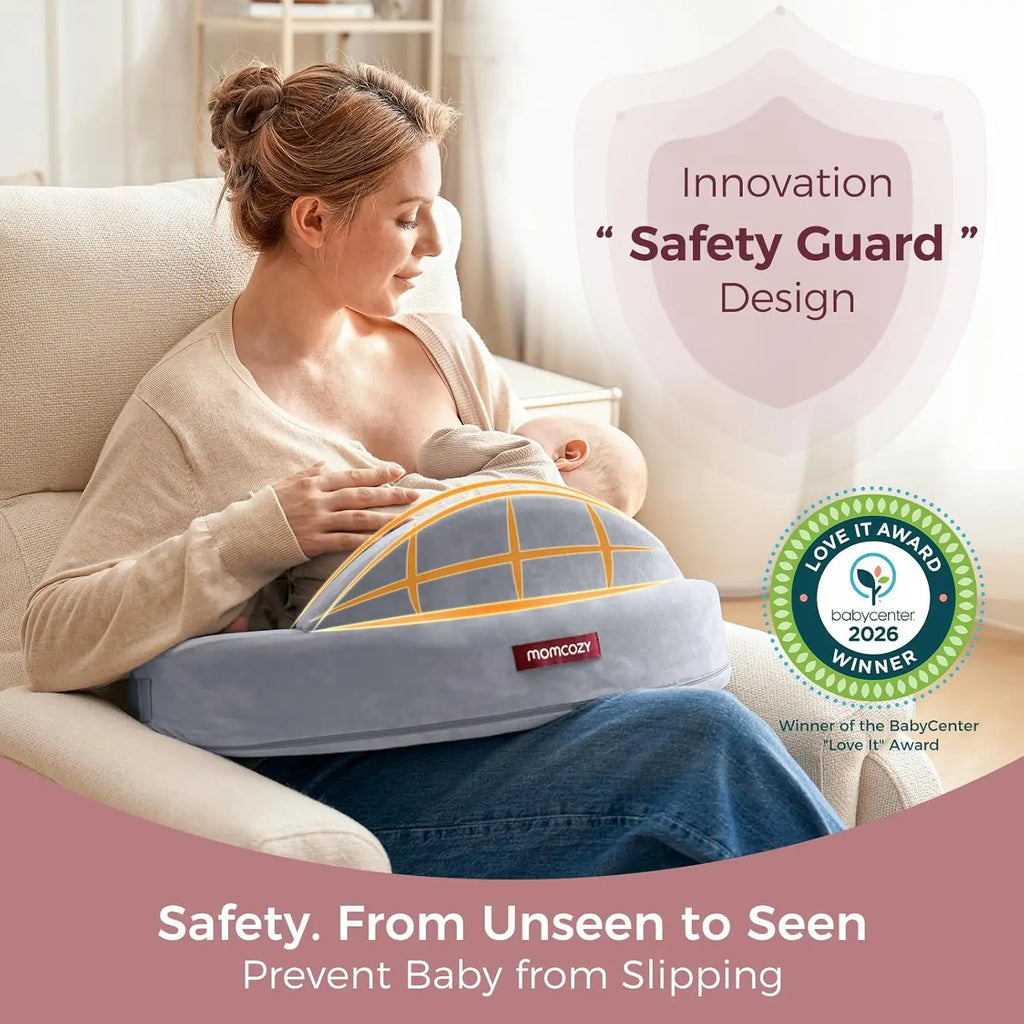 Ergonomic Memory Foam Nursing Pillow with Safety Guard, Wider Cushion, Adjustable, Removable Cover