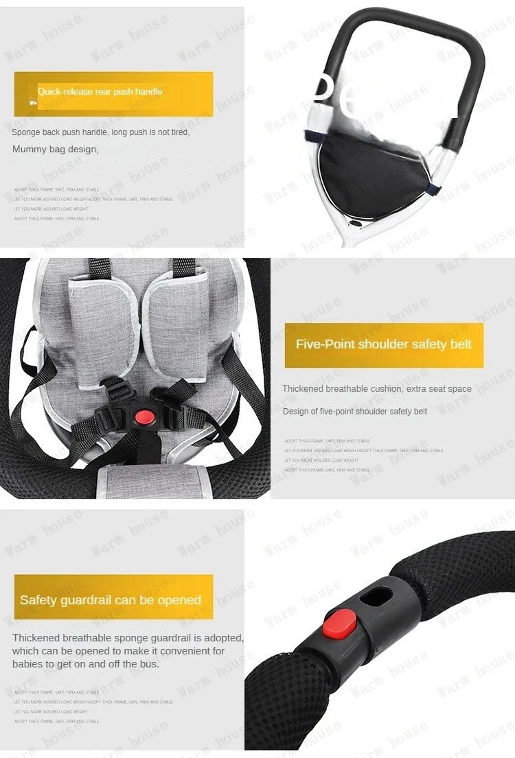 Children's Double Stroller Multifunctional Two-way Baby Stroller  Twins Stroller Double Folding Three-wheel Car