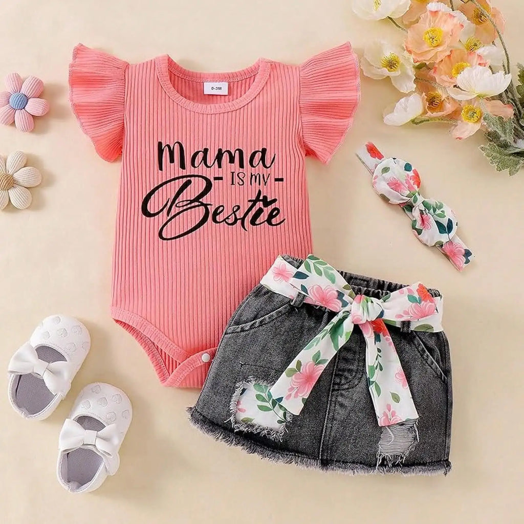 Baby Girl Clothes Newborn Romper Ruffle Sleeve Short Jeans Skirt With Headband Infant Outfits Set 0-18 Months