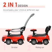 Kids Push Car Ride on Toy Red Black Stroller with Horn Music Light Steering Wheel Removable Guardrail for Toddlers 12 36 Months