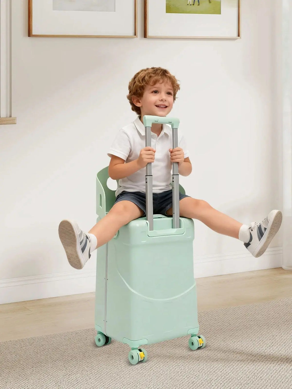 Portable Trolley Suitcase,Kid Ride-on Trolley Case, Top Opening Suitcase with Wheels
