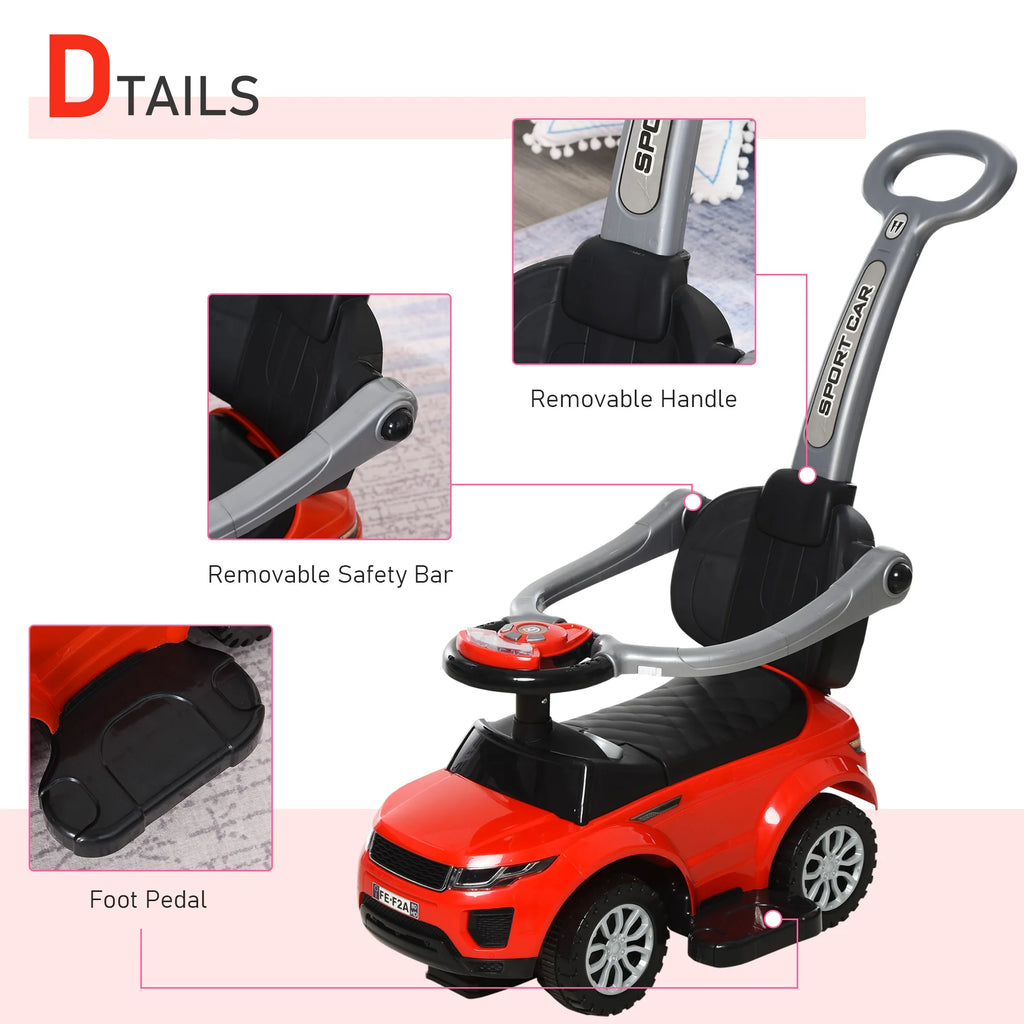Kids Push Car Ride on Toy Red Black Stroller with Horn Music Light Steering Wheel Removable Guardrail for Toddlers 12 36 Months