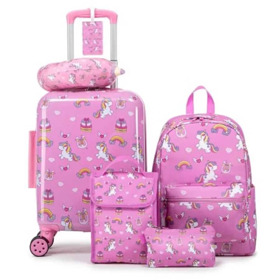 Kid's Luggage Set 6 Pcs Suitcase Set 16'' Hardside Luggage with Spinner Wheels Girls Boys ry on Luggage Travel Rolling Luggage