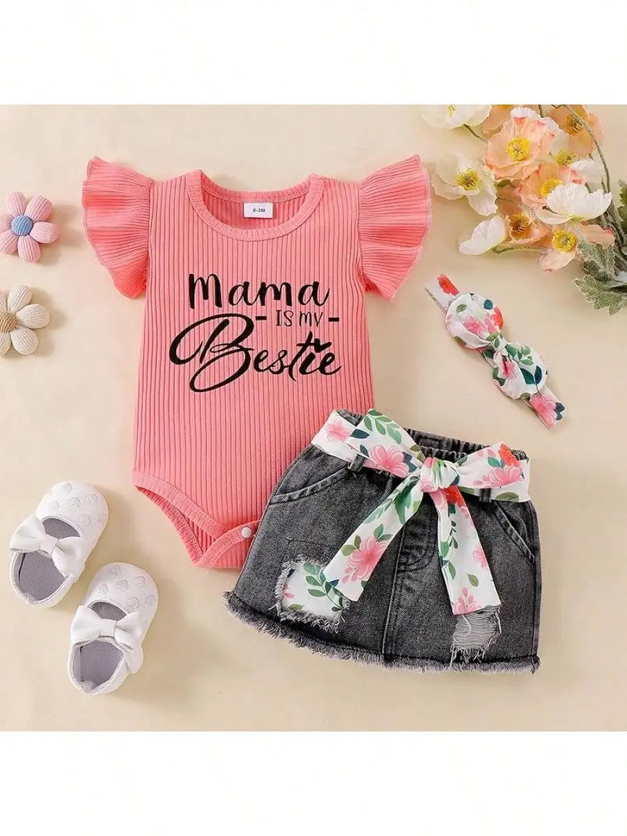 Baby Girl Clothes Newborn Romper Ruffle Sleeve Short Jeans Skirt With Headband Infant Outfits Set 0-18 Months
