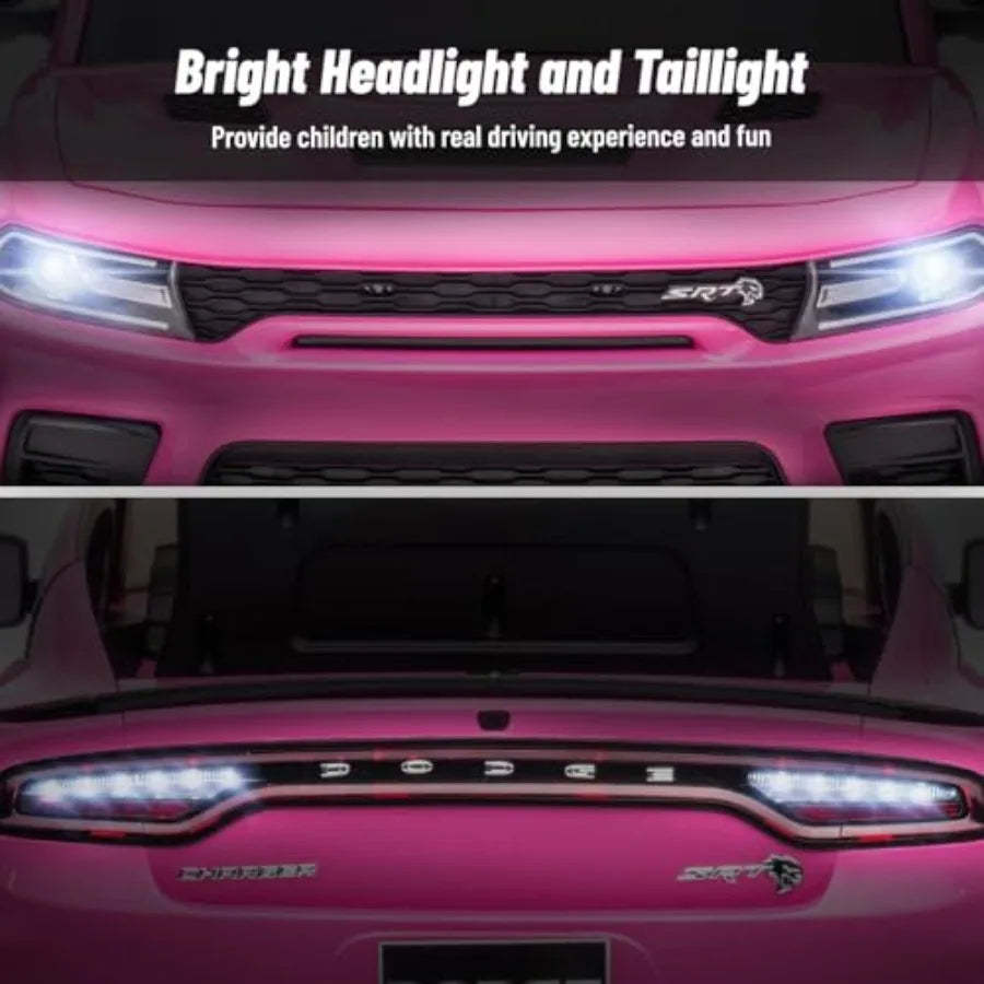 Electric Car for Licensed Dodge Charger SRT Hellcat Ride on Car Pink 12V 7A Remote Control with Music LED Light Bluetooth Max S