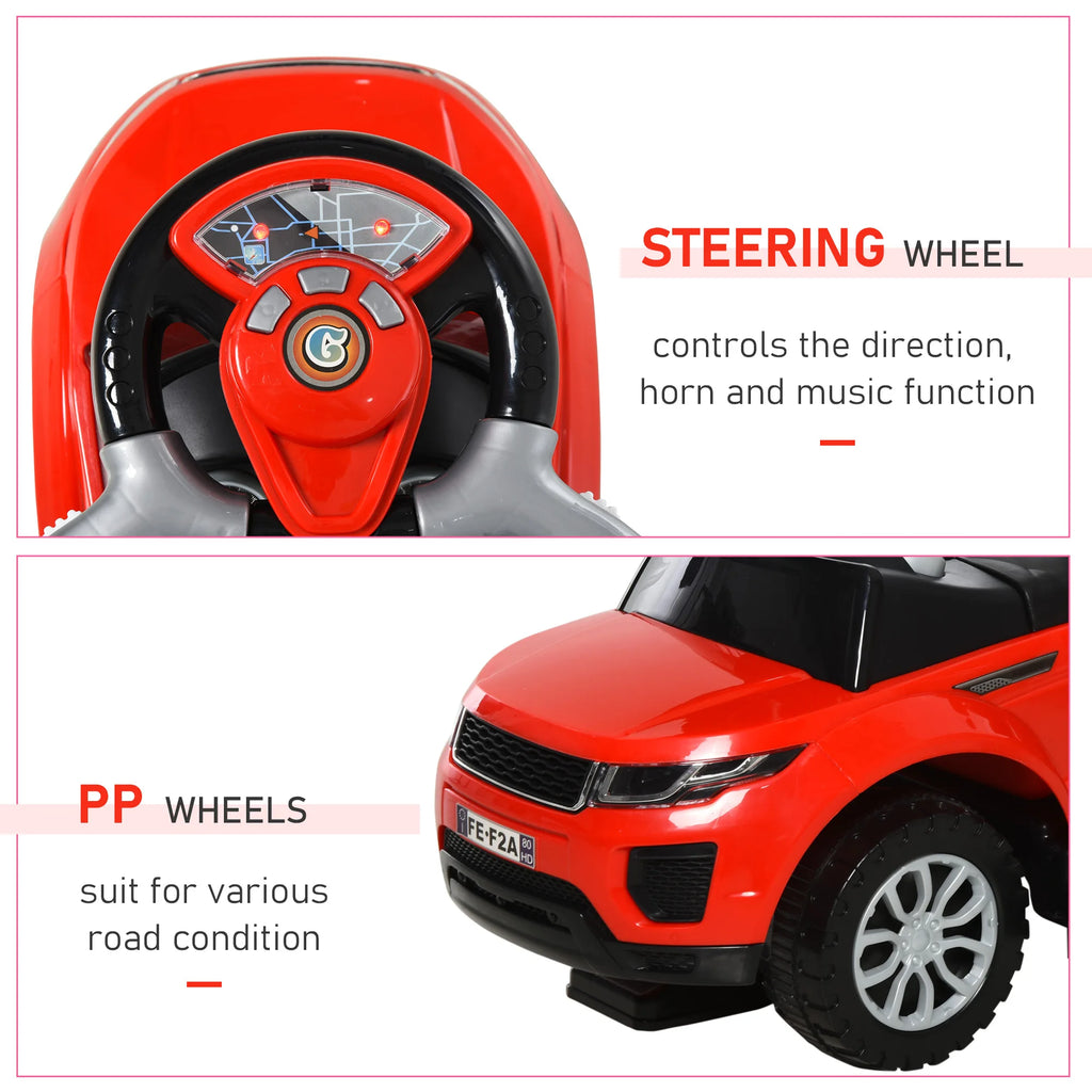 Kids Push Car Ride on Toy Red Black Stroller with Horn Music Light Steering Wheel Removable Guardrail for Toddlers 12 36 Months