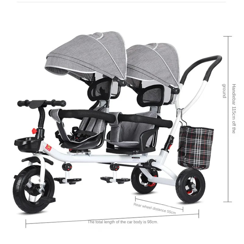 Children's Double Stroller Multifunctional Two-way Baby Stroller  Twins Stroller Double Folding Three-wheel Car