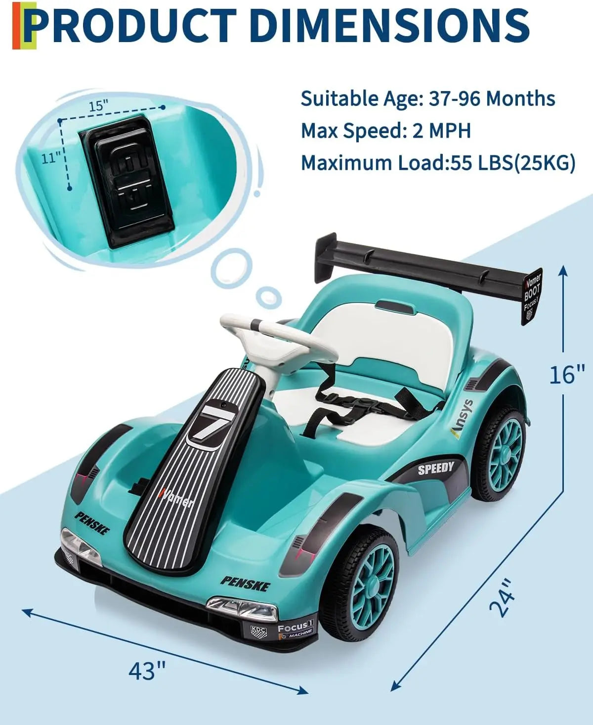 Drift Kart for Kids Electric Ride on Car with Dual Motor 6v Battery-Powered Racing Go Kart with Remote Control, LED Lights,