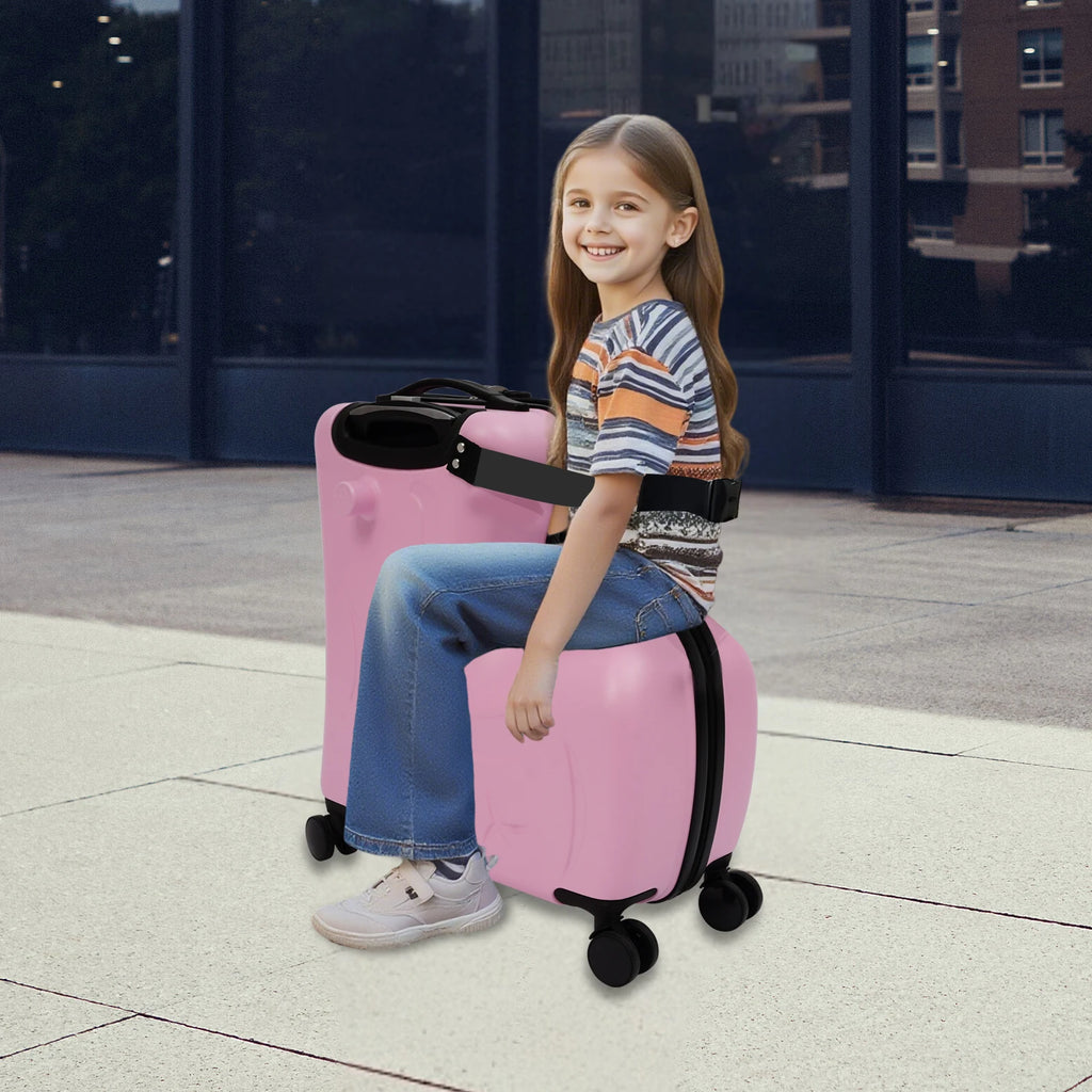 2-in-1 Kids Ride-On Suitcase, 20L Carry-On Luggage with Seat & Wheels for Ages 3-6